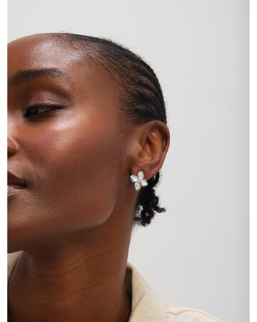 Inicio Sterling Silver Plated Mother of Pearl Clover Stud Earrings