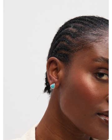 Inicio Sterling Silver Plated Turquoise Polished Stud Earrings