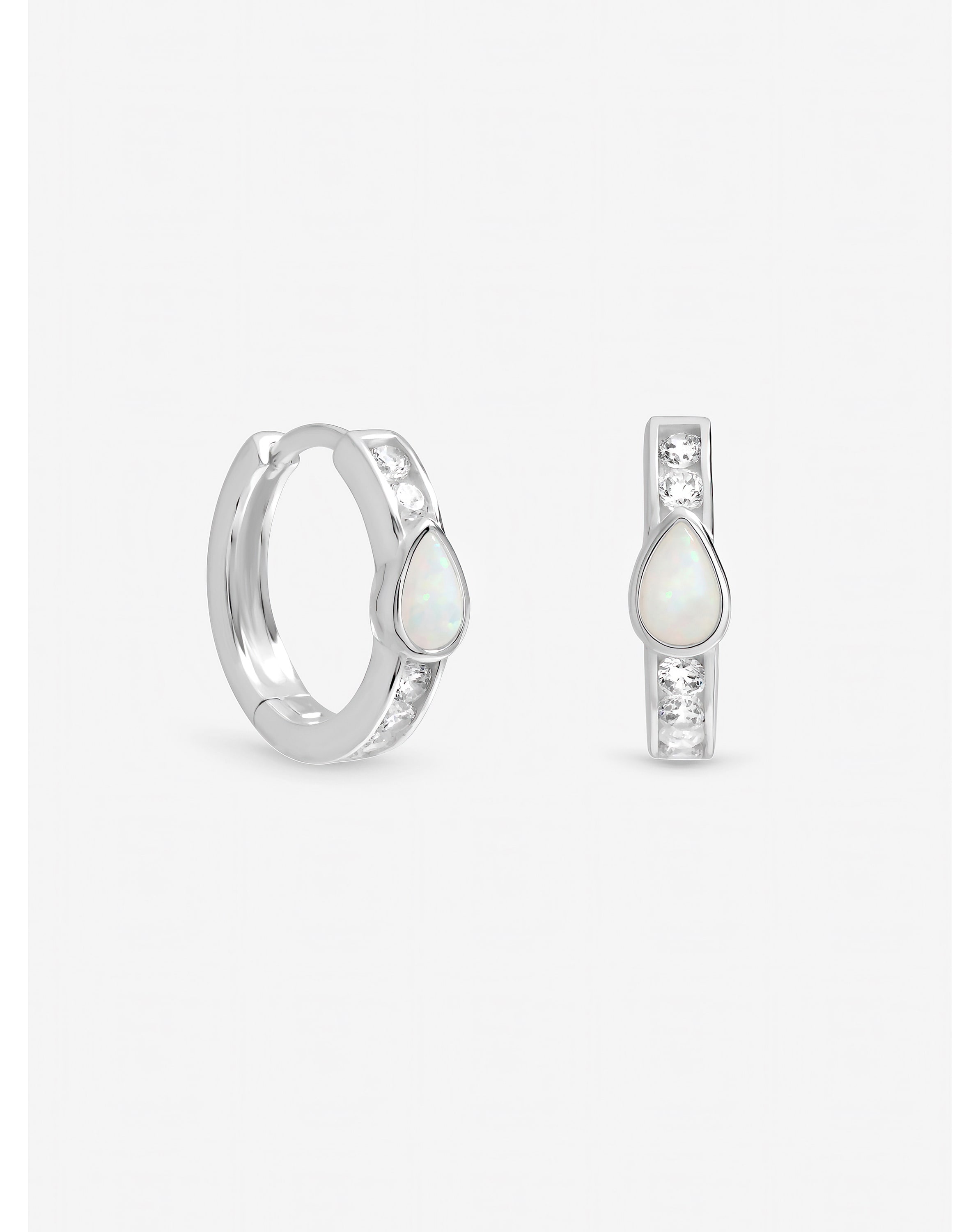 New In - Sterling Silver Plated Opal Huggie Hoops