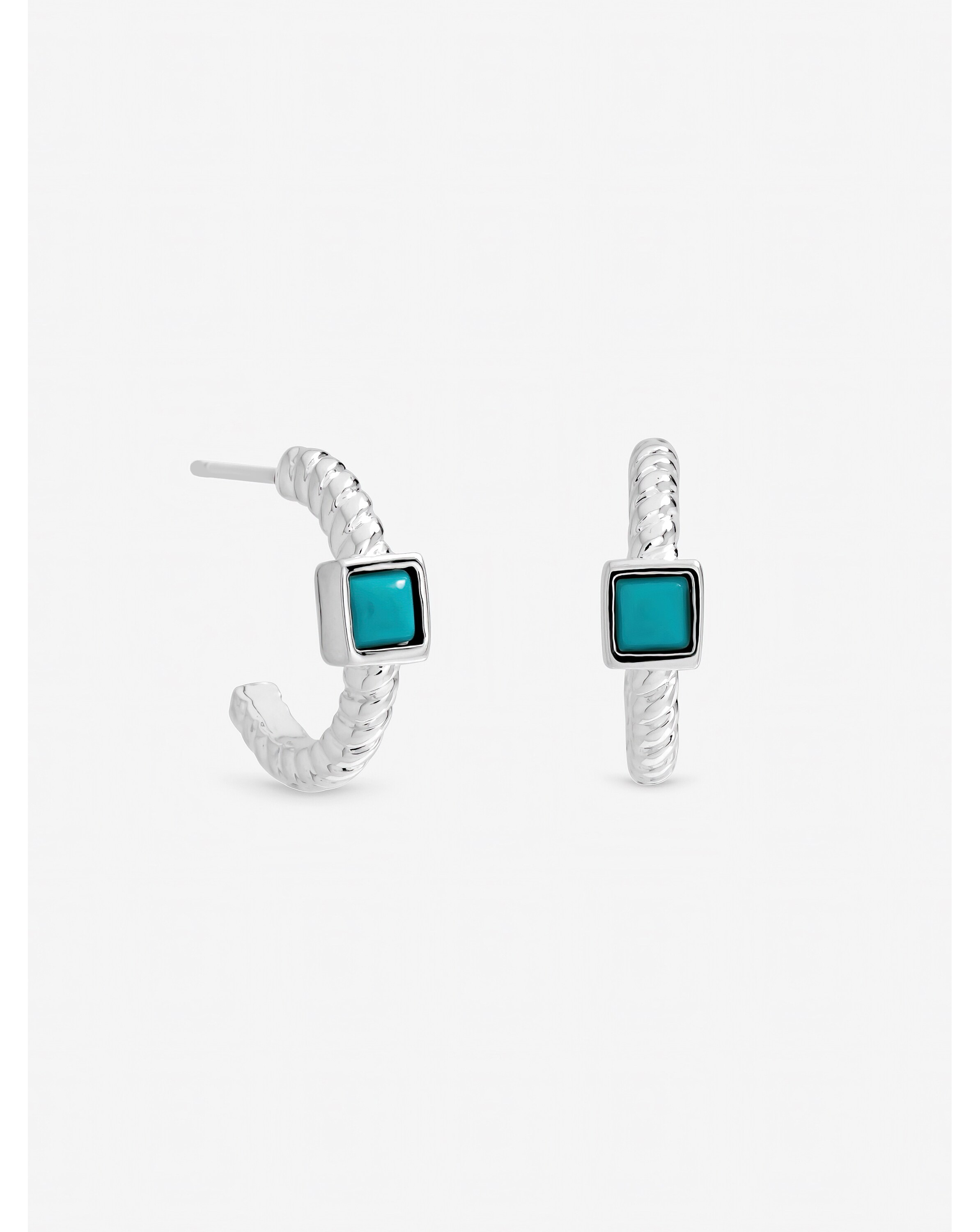 New In - Silver Plated Turquoise Huggie Hoops