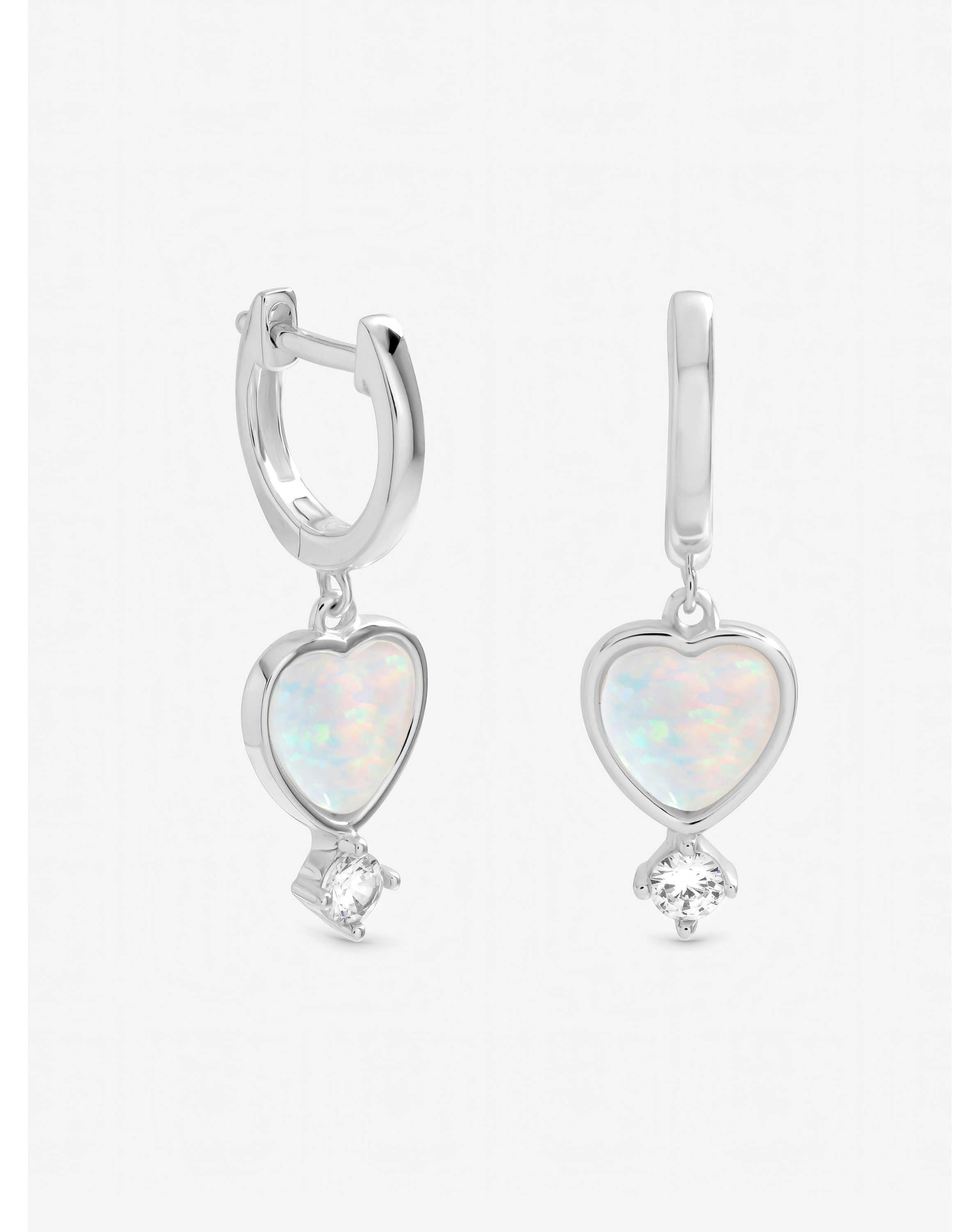 New In - Silver Plated Opal Heart Charm Earrings