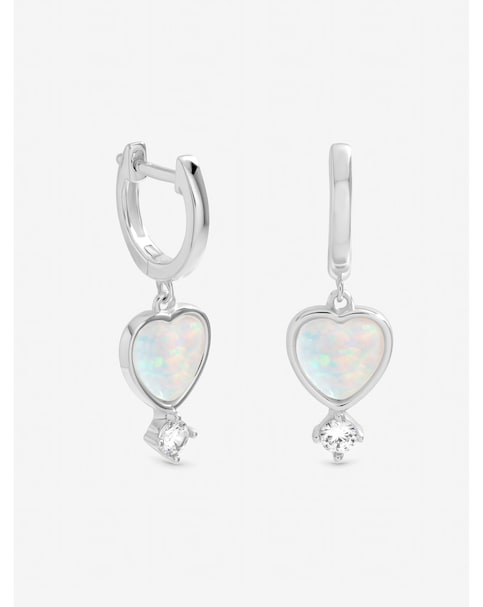 Inicio Sterling Silver Plated Opal Heart Charm Earrings