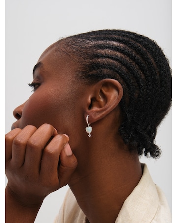 Inicio Sterling Silver Plated Opal Heart Charm Earrings