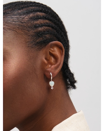 Inicio Sterling Silver Plated Opal Heart Charm Earrings