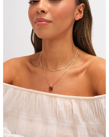 Mood Gold Plated Double Layer Chain and Resin Necklace