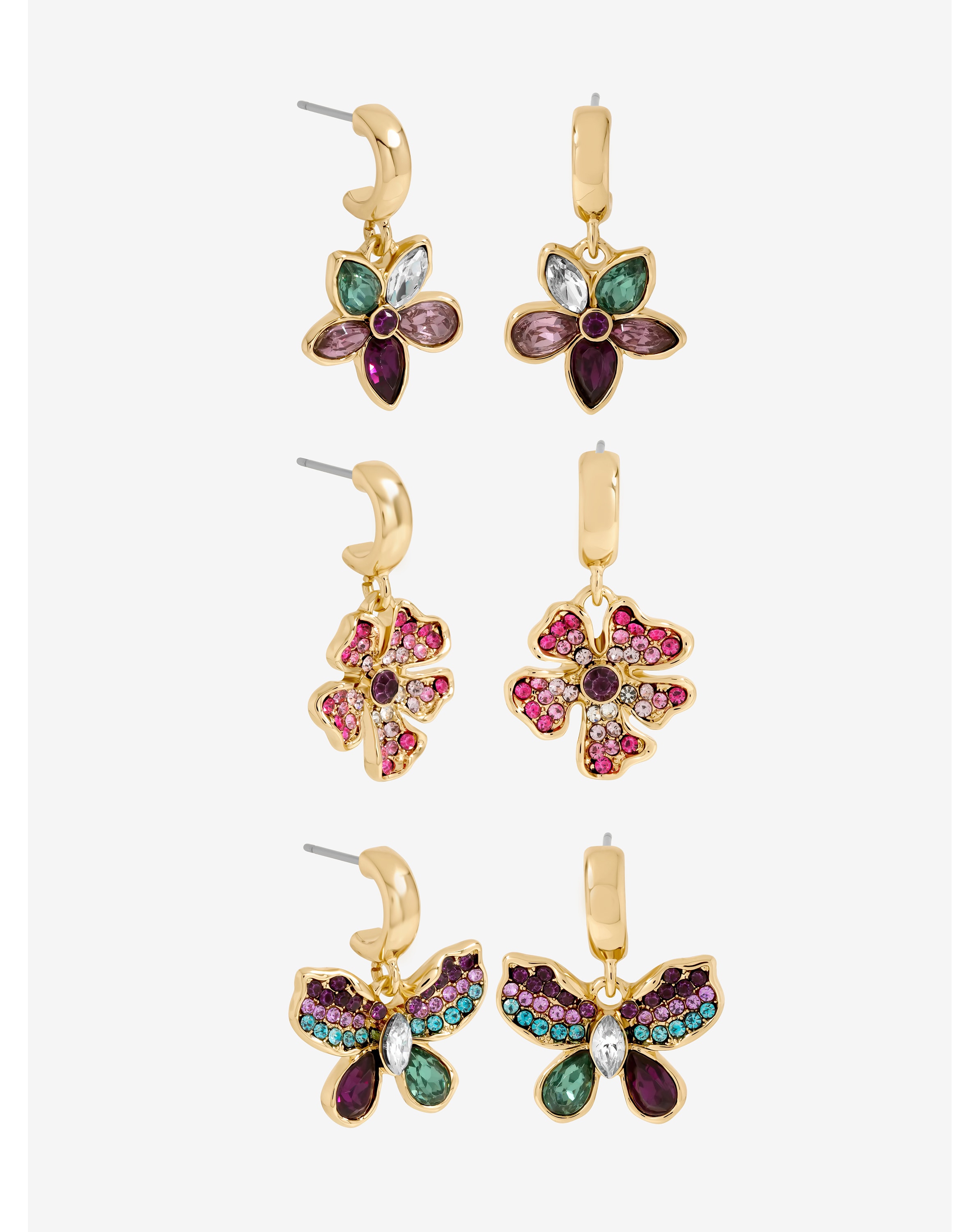 New In - Gold Plated Floral Earrings - Pack of 3
