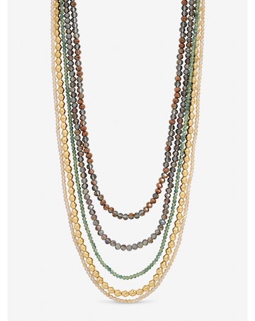 Mood Gold Plated and Polished Multi Colour Beaded Multirow Necklace