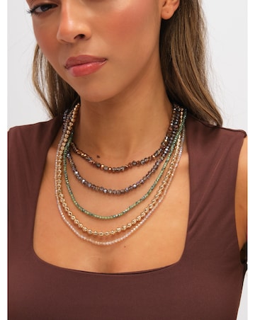 Mood Gold Plated and Polished Multi Colour Beaded Multirow Necklace