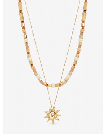 Mood Gold Plated Beaded Sun Double Row Necklace