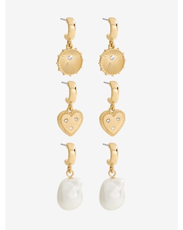 Mood Gold Plated Charm Pearl Earrings - Pack of 3