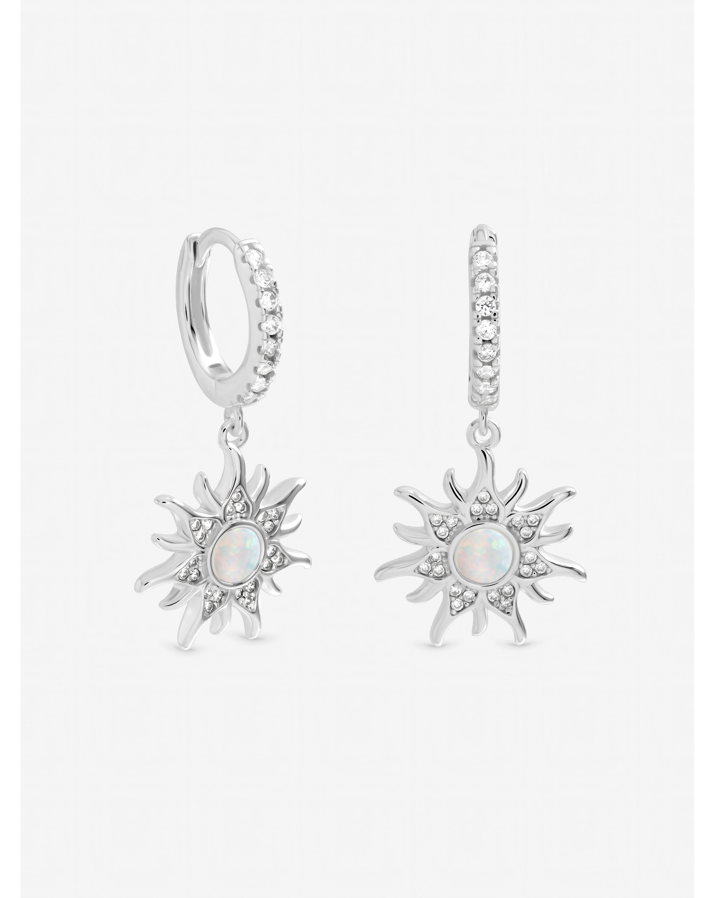 New In - Silver Opal Sunburst Charm Hoops