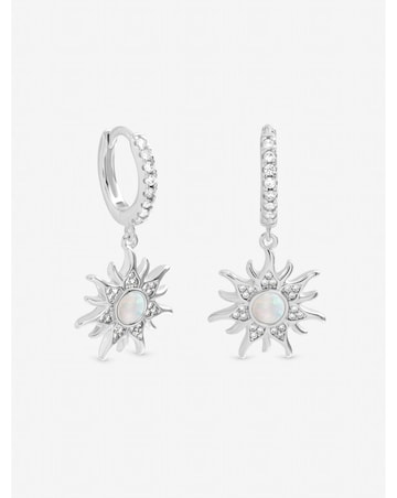 Inicio Sterling Silver Plated Opal Sunburst Charm Hoops