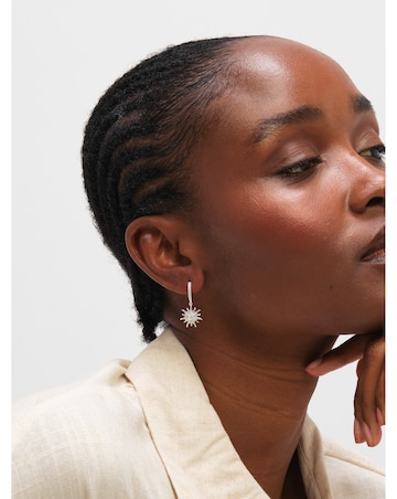 Inicio Sterling Silver Plated Opal Sunburst Charm Hoops