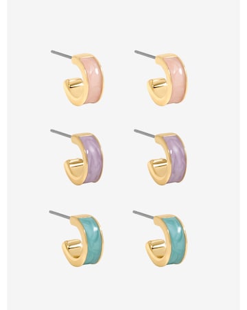 Mood Gold Plated Pastel Hoop Earrings - Pack of 3