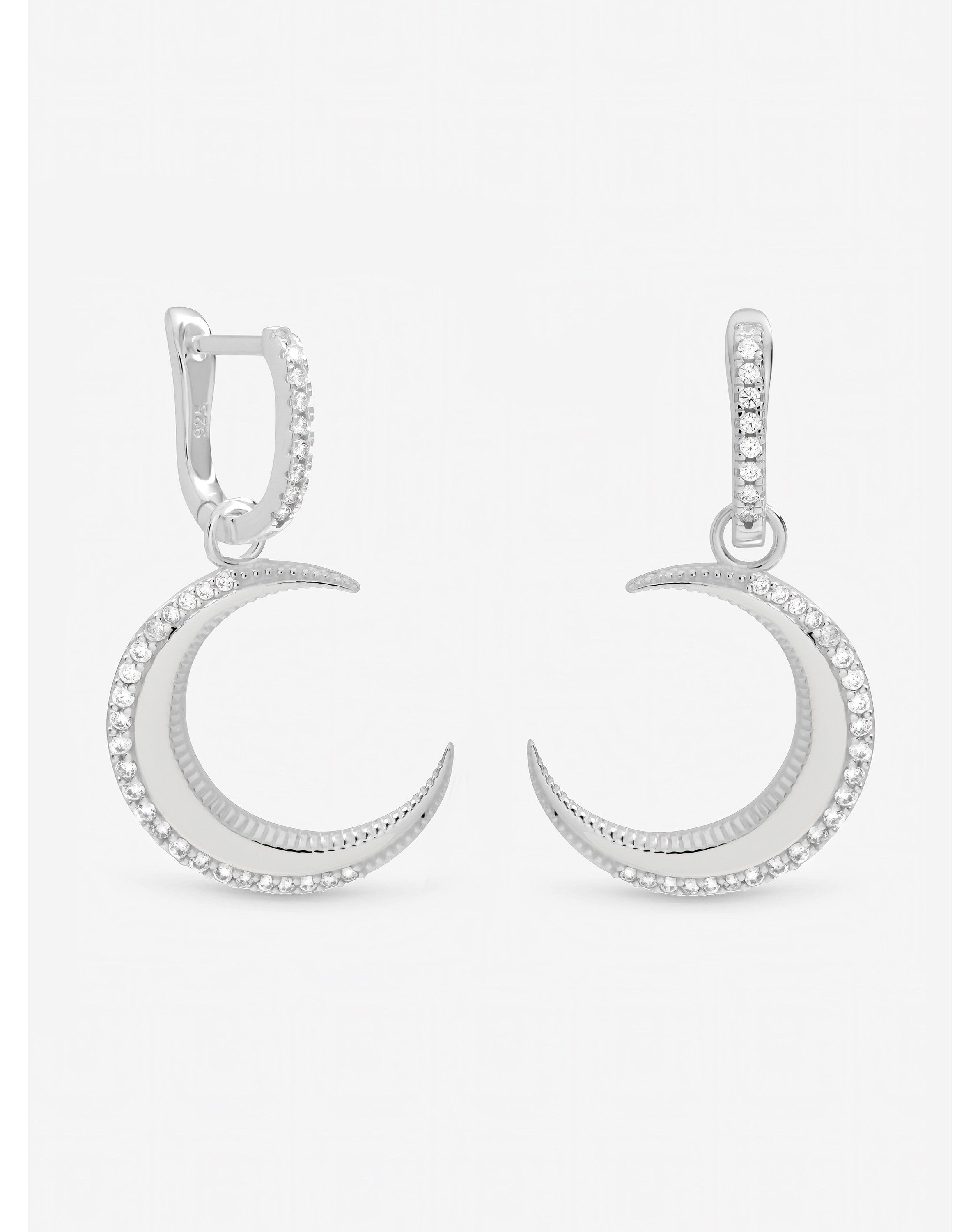 New In - Silver Plated Pave Crescent Hoops