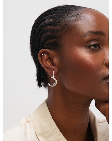 Inicio Sterling Silver Plated Pave Crescent Hoops