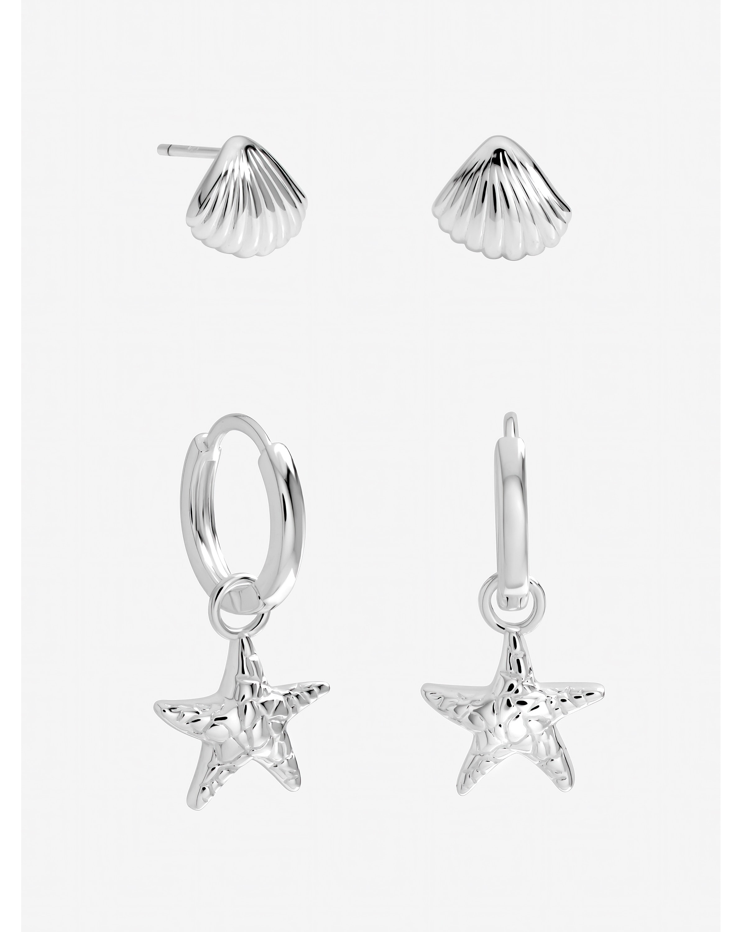 New In - Silver Starfish Earrings - Pack of 2