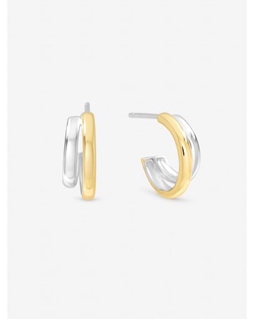 Inicio Sterling Silver Plated Two Tone Double Row Hoop Earrings