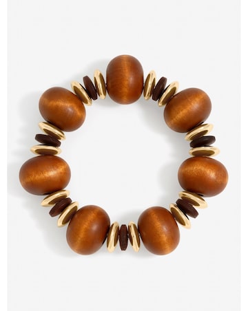 Mood Gold Plated and Wood Orb Stretch Bracelet