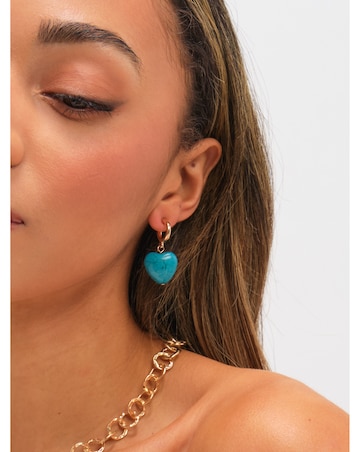 Mood Gold Plated and Turquoise Heart Huggie Earrings