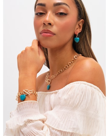 Mood Gold Plated and Turquoise Heart Huggie Earrings