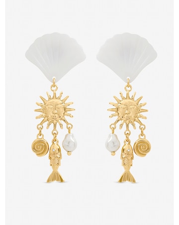 Mood Gold Plated Statement Shell Drop Earrings