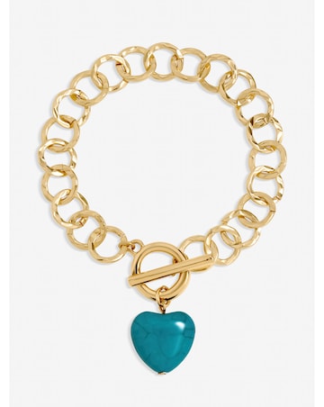 Mood Gold Plated and Turquoise Heart T-Bar Bracelet