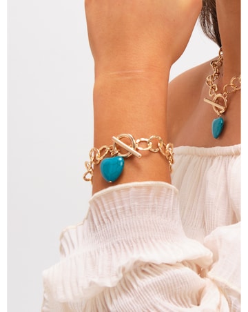 Mood Gold Plated and Turquoise Heart T-Bar Bracelet