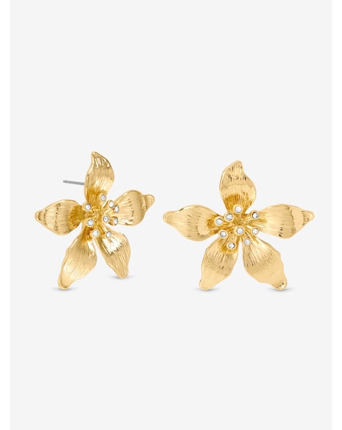 Mood Gold Polished Statement Floral Earrings