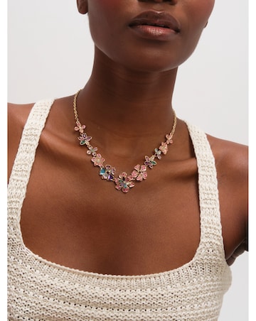 Mood Gold Plated and Multi Coloured Floral Statement Necklace