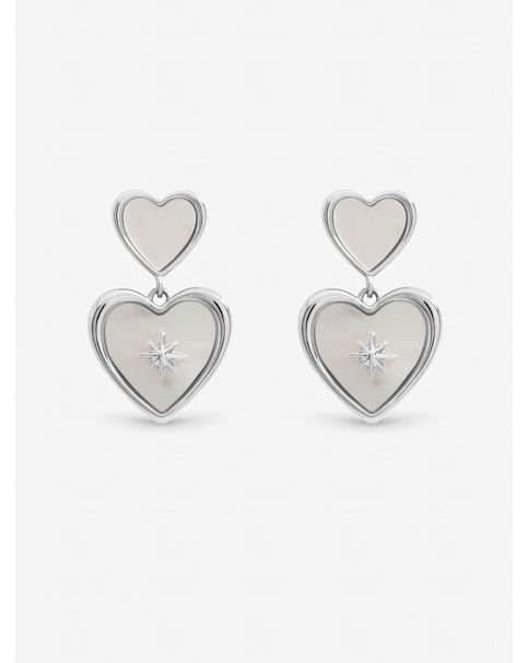 Inicio Sterling Silver Plated Mother of Pearl Celestial Heart Drop Earrings