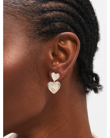 Inicio Sterling Silver Plated Mother of Pearl Celestial Heart Drop Earrings