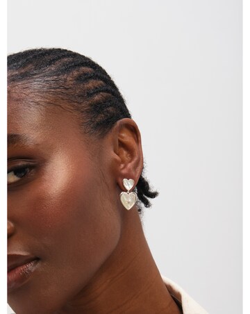 Inicio Sterling Silver Plated Mother of Pearl Celestial Heart Drop Earrings