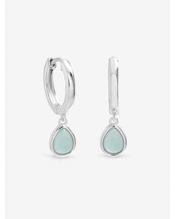 Inicio Sterling Silver Plated Turquoise Peardrop Charm Hoops