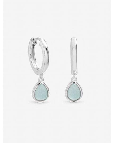 Inicio Sterling Silver Plated Turquoise Peardrop Charm Hoops