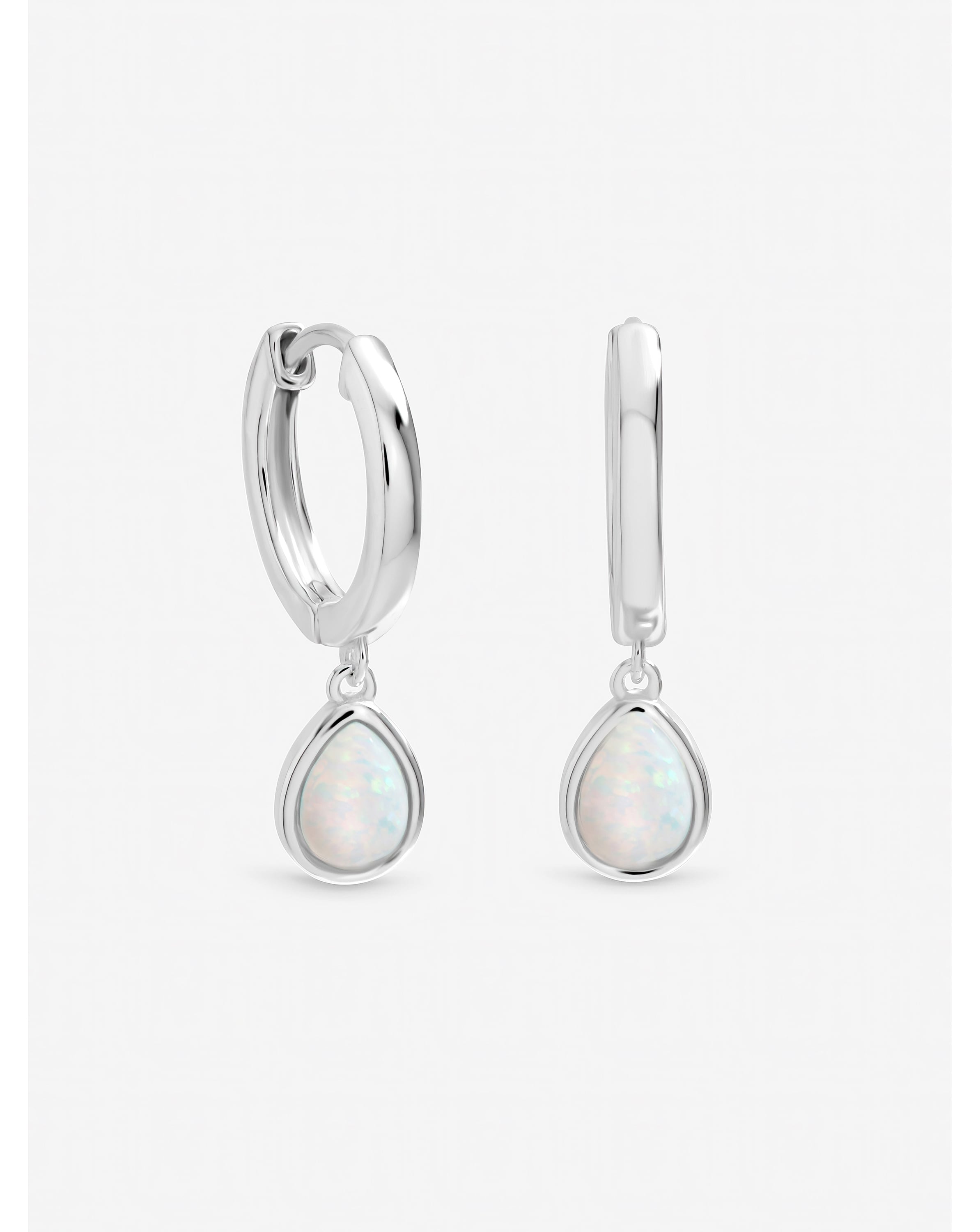 New In - Silver Plated Opal Peardrop Charm Hoops