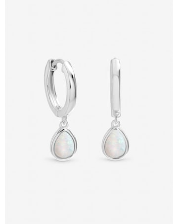 Inicio Sterling Silver Plated Opal Peardrop Charm Hoops