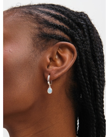 Inicio Sterling Silver Plated Opal Peardrop Charm Hoops