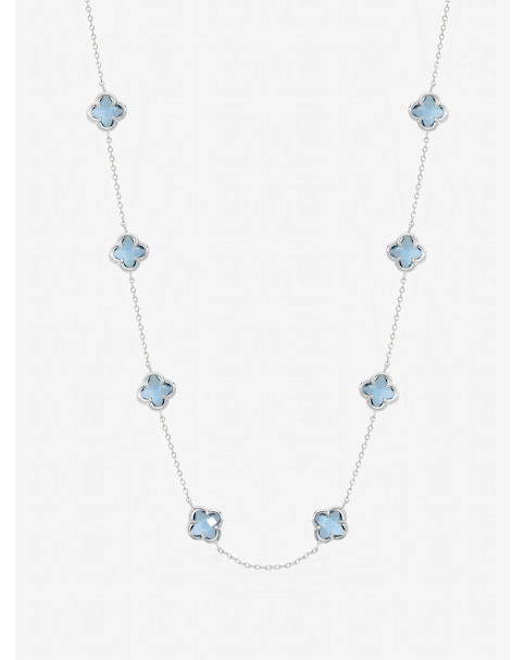 Inicio Sterling Silver Plated Light Sapphire Clover Necklace - Gift Pouch