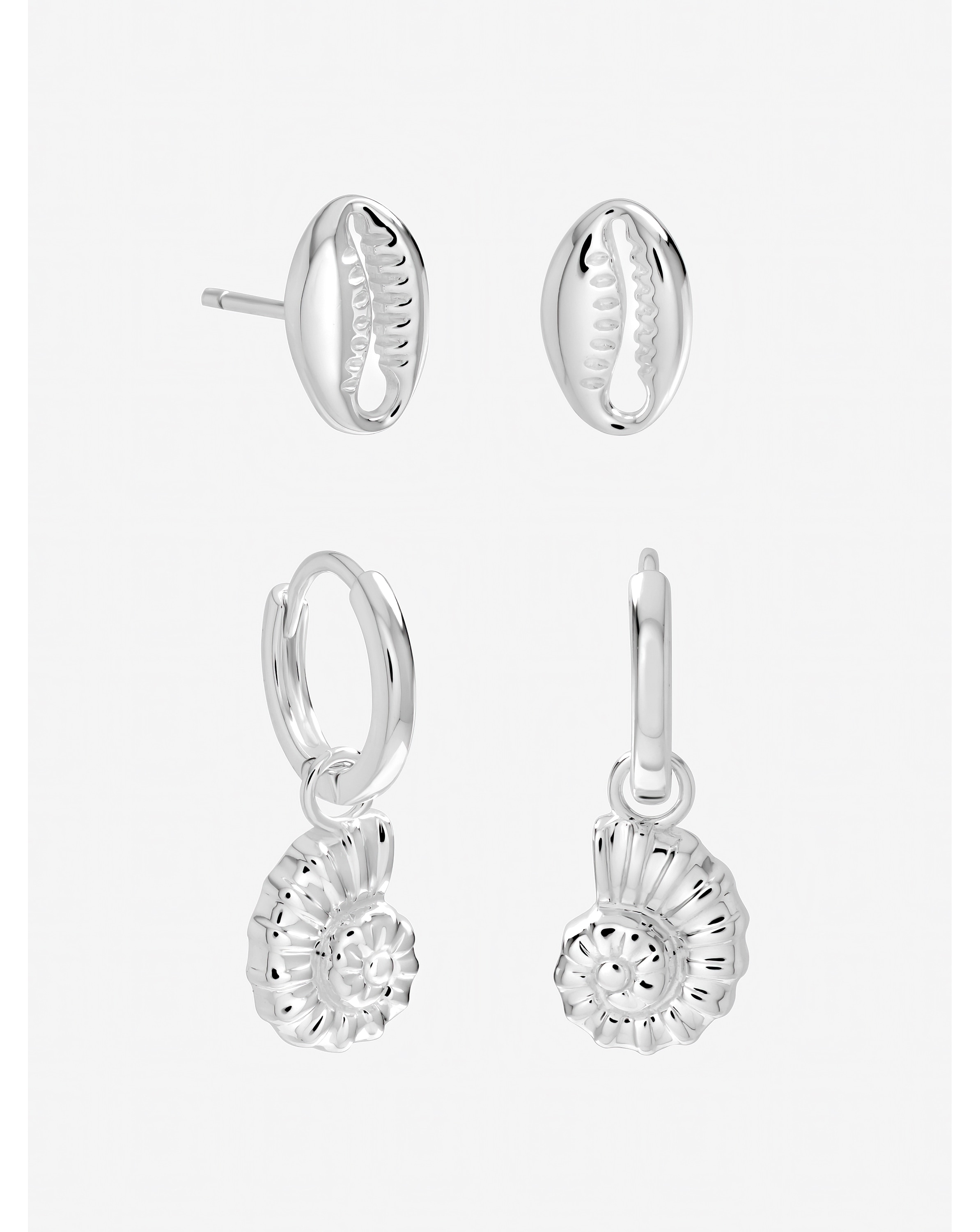 New In - Silver Shell Earrings - Pack of 2