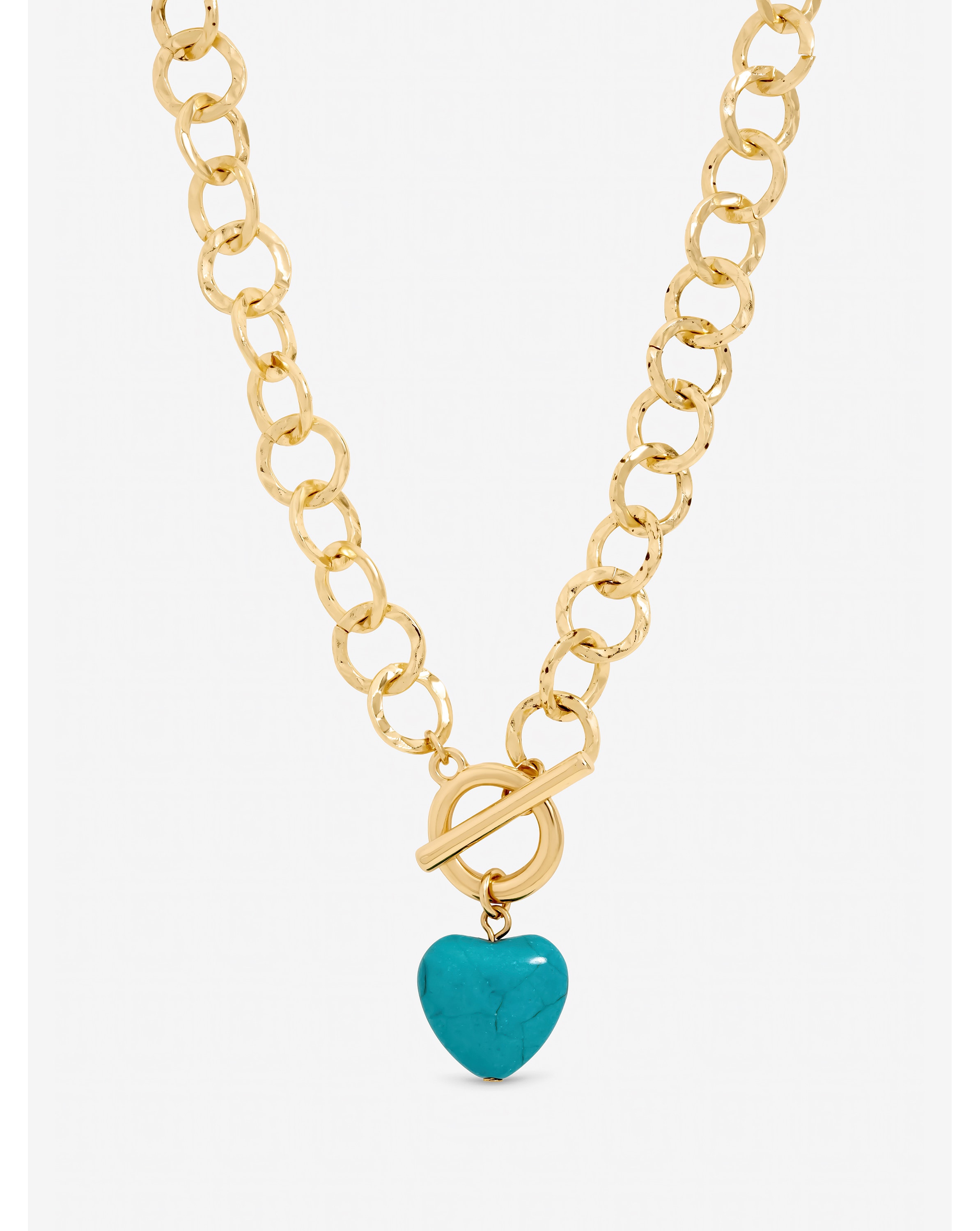 New In - Gold Turquoise Heart T-Bar Necklace