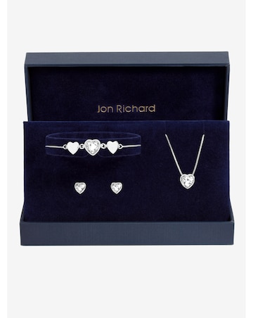 Jon Richard Silver Crystal Heart Trio Set - Gift Box