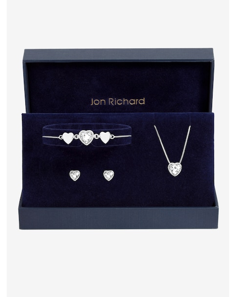 Jon Richard Silver Crystal Heart Trio Set - Gift Box