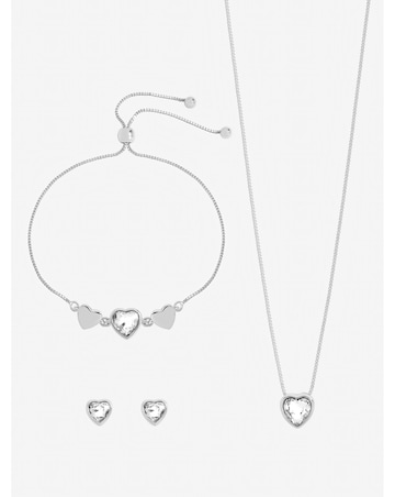 Jon Richard Silver Crystal Heart Trio Set - Gift Box