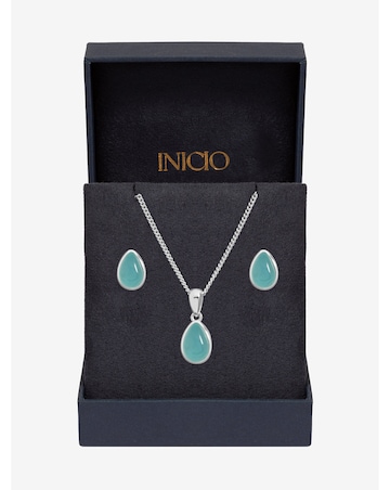 Inicio Sterling Silver Plated Turquoise Peardrop Set - Gift Box