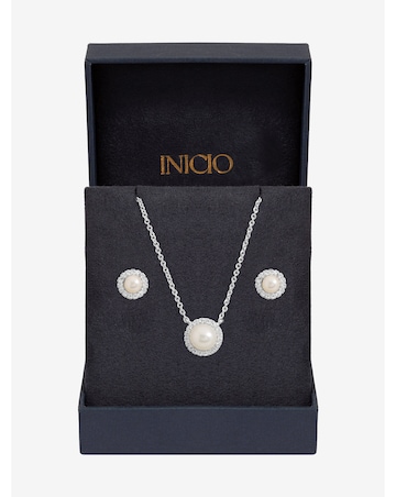 Inicio Sterling Silver Plated Pearl Halo Set - Gift Box