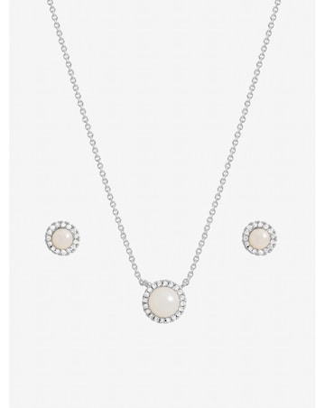 Inicio Sterling Silver Plated Pearl Halo Set - Gift Box