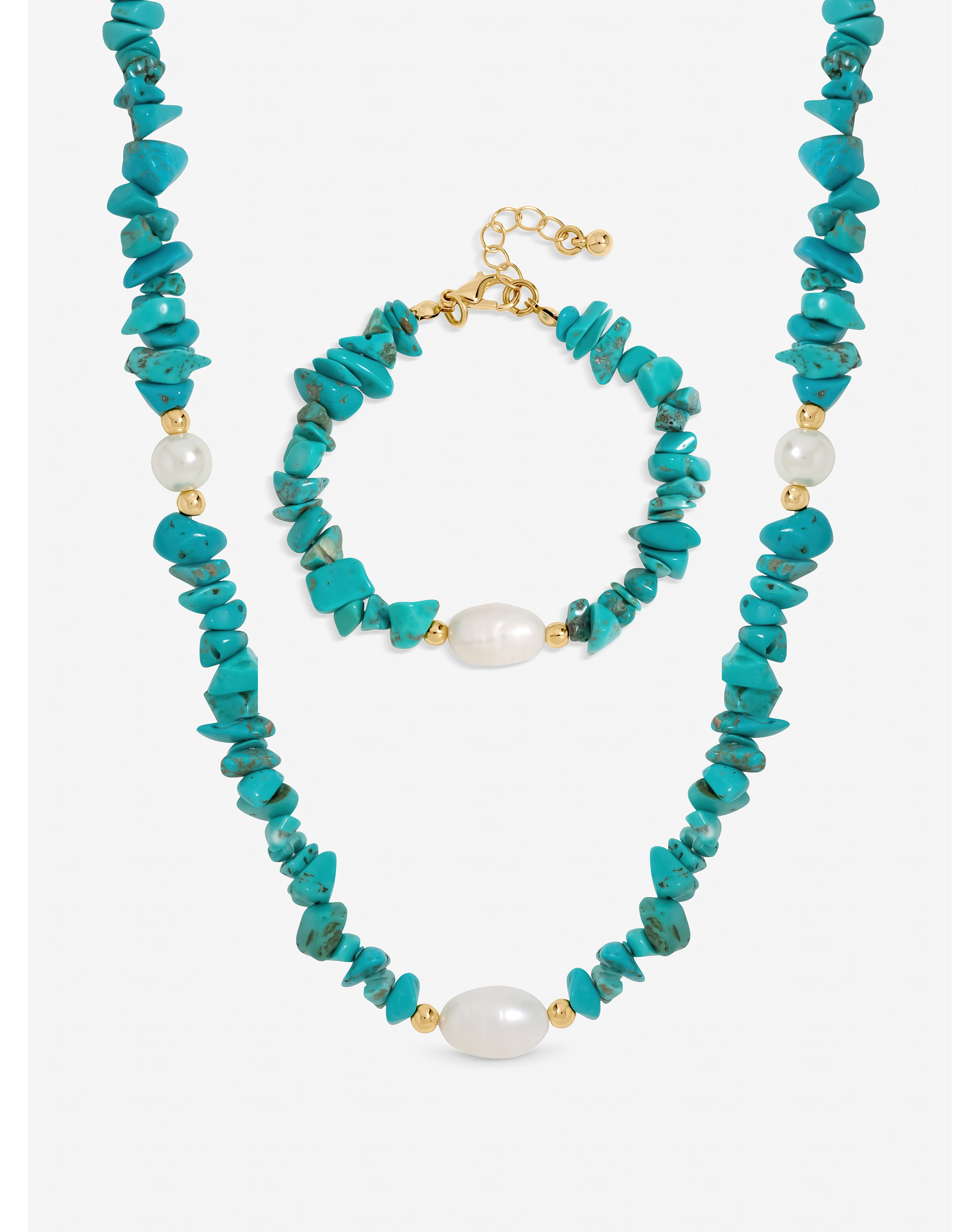 New In - Gold Plated Turquoise Pearl Beaded Set