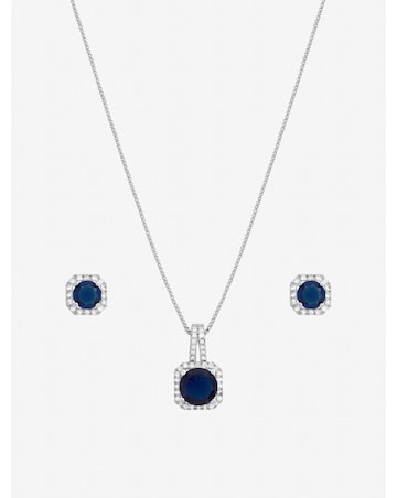 Jon Richard Rhodium Plated Cubic Zirconia and Sapphire Square Set - Gift Box