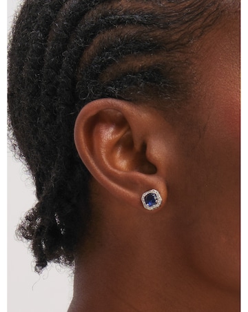 Jon Richard Rhodium Plated Cubic Zirconia and Sapphire Square Set - Gift Box